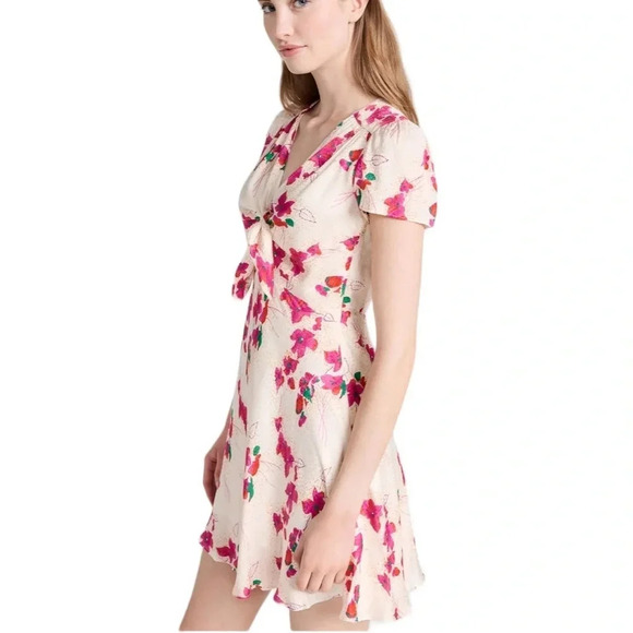 Ba&sh Floral Jacquard Tie Front Cut Out Elita Mini Dress Cream Size 10 NWT - Picture 11 of 13